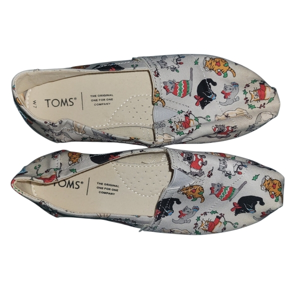 Toms Holiday Cat Slip Ons sz 7 - Picture 2 of 6